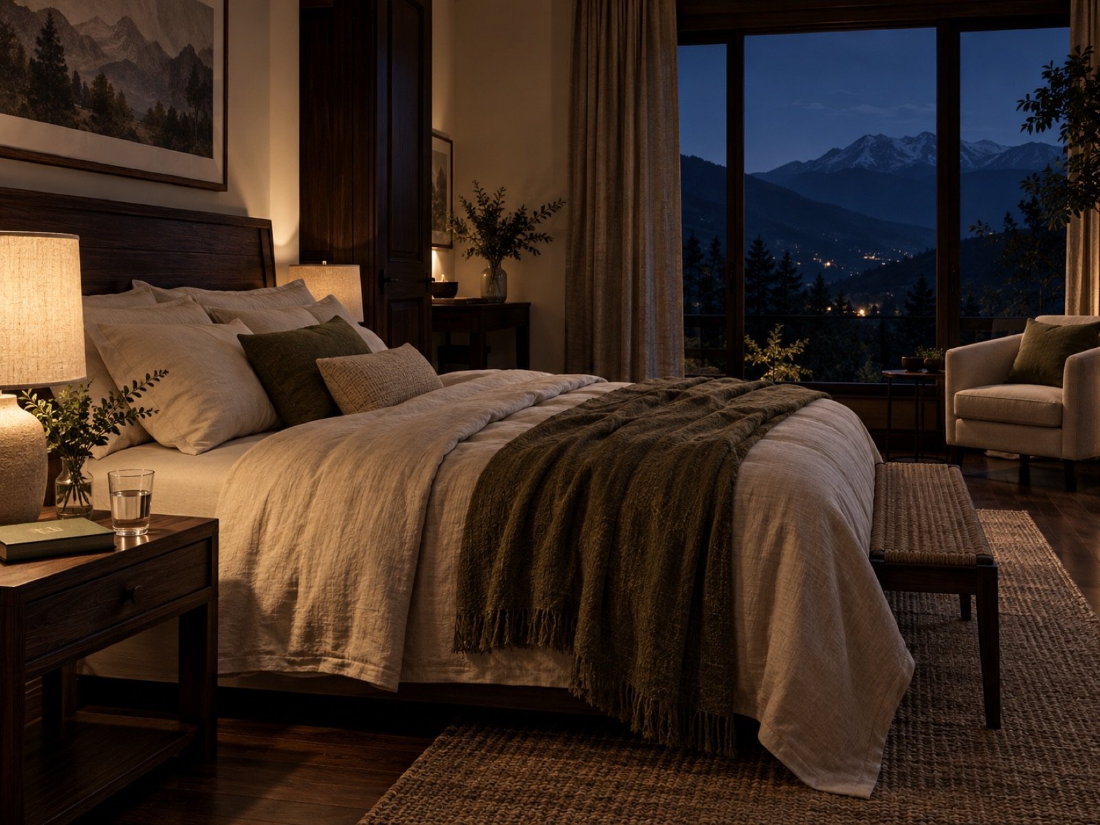 A calm bedroom prepared for the night